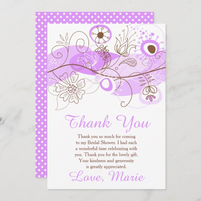Tarjeta De Agradecimiento Purple Floral Twist Bridal Shower (Anverso / Reverso)