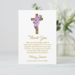 Tarjeta De Agradecimiento Purple flower Cross Sympathy Thank You Card