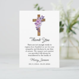 Tarjeta De Agradecimiento Purple flower Cross Sympathy Thank You Card