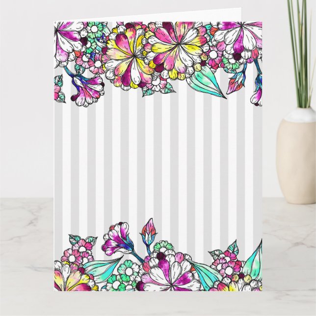 Tarjeta De Agradecimiento Purple flowers and grey stripes (Anverso)