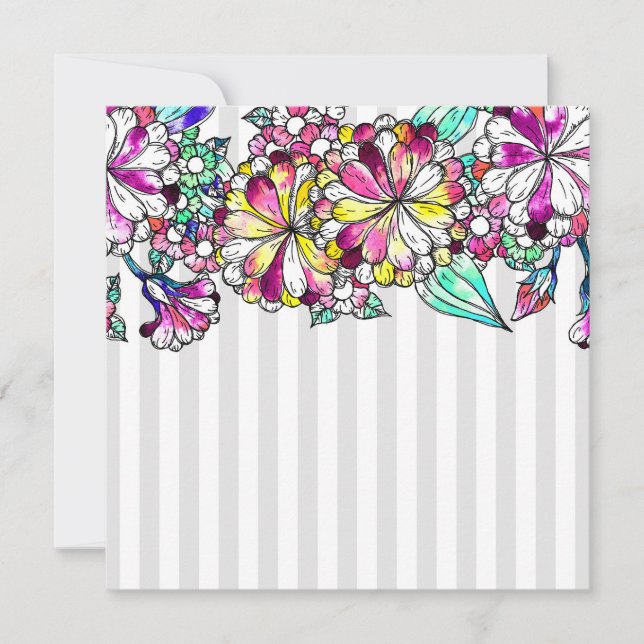 Tarjeta De Agradecimiento Purple flowers and grey stripes (Anverso)