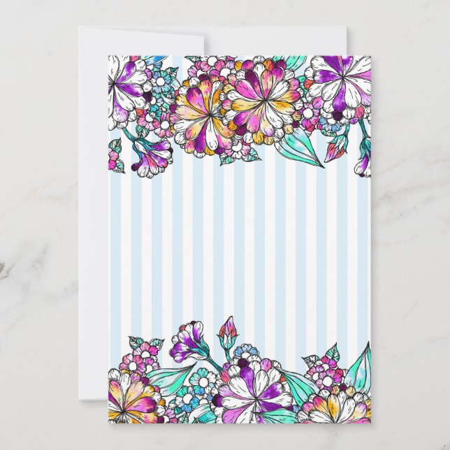 Tarjeta De Agradecimiento Purple flowers and light blue stripes (Anverso)