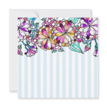 Purple flowers and light blue stripes