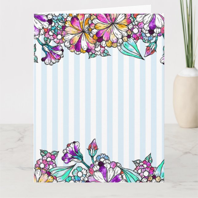 Tarjeta De Agradecimiento Purple flowers and light blue stripes (Anverso)
