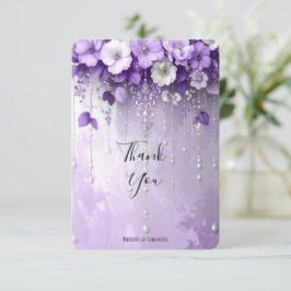Tarjeta De Agradecimiento Purple Flowers with Dangling Pearls Thank You Card