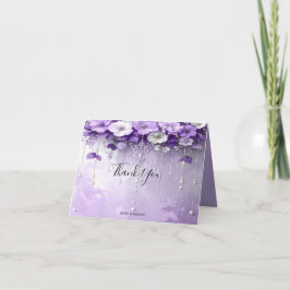 Tarjeta De Agradecimiento Purple Flowers with Dangling Pearls Thank You Card