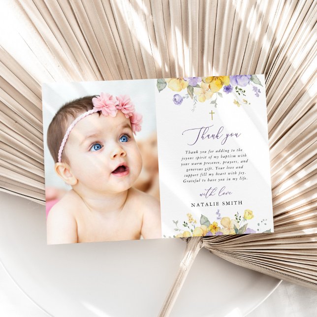 Tarjeta De Agradecimiento Purple Flowers, Yellow Flowers, Boho, Baptism (Subido por el creador)