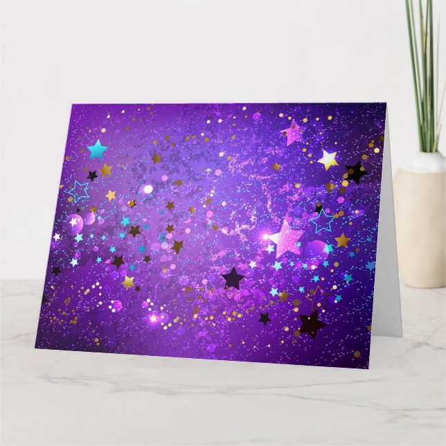 Tarjeta De Agradecimiento Purple foil background with Stars (Anverso)