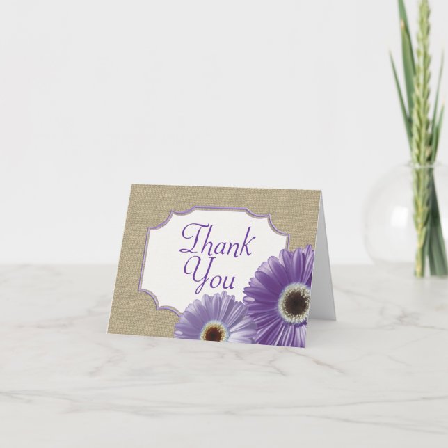 Tarjeta De Agradecimiento Purple Gerbera Daisy Gracias (Anverso)