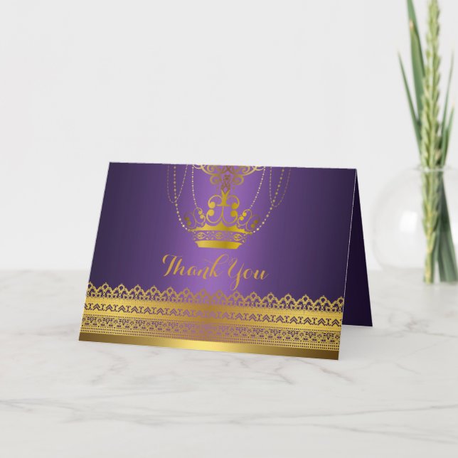 Tarjeta de agradecimiento Purple & Gold Crown (Anverso)
