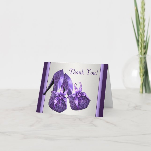 Tarjeta De Agradecimiento Purple High Heel Shoes Thank You Cards (Anverso)