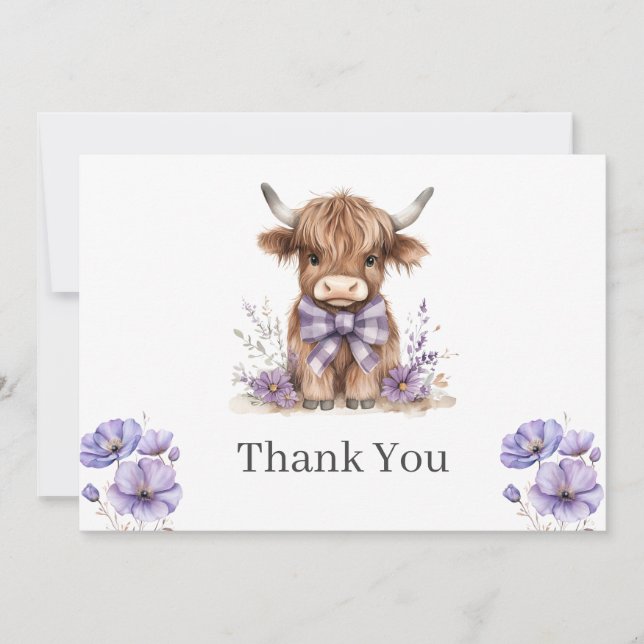 Tarjeta de agradecimiento Purple Highland Cow (Anverso)