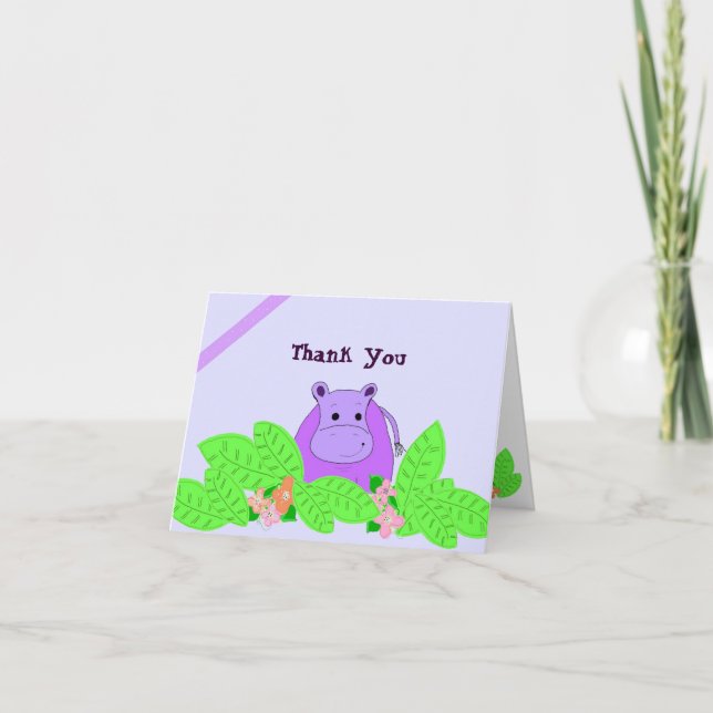 Tarjeta De Agradecimiento Purple Hippo Gracias (Anverso)