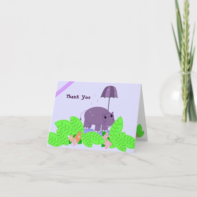 Tarjeta De Agradecimiento Purple Hippo Gracias (Anverso)
