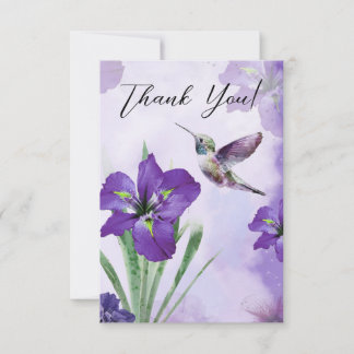 Tarjeta de agradecimiento Purple Iris Hummingbird