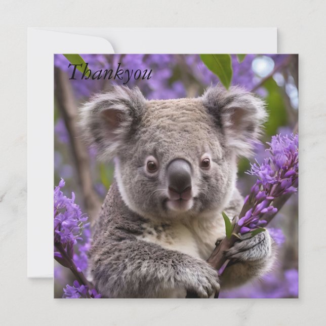 Tarjeta De Agradecimiento Purple Jacaranda Koala Bear, (Anverso)