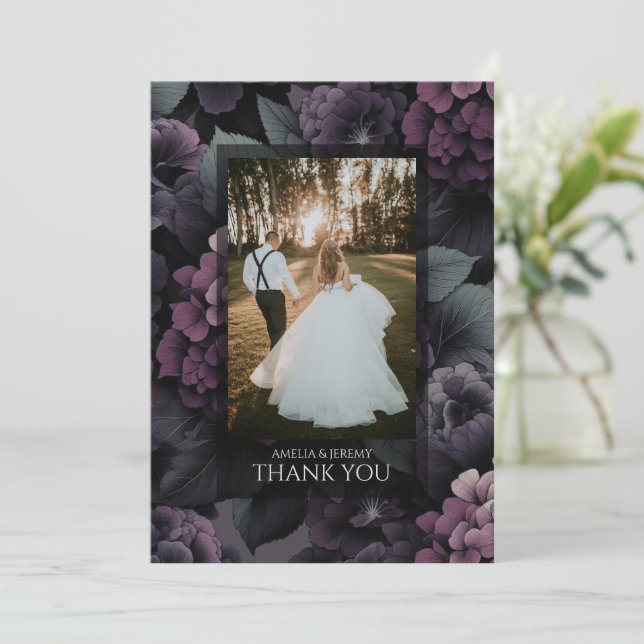 Tarjeta De Agradecimiento Purple Moody Floral (Anverso de pie)