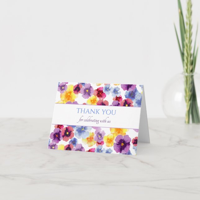 Tarjeta De Agradecimiento Purple Pansies Boho Watercolor Bridal Shower (Anverso)