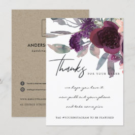 TARJETA DE AGRADECIMIENTO PURPLE PEACH MARSALA FLORA CORPORATE LOGO DE NEGOC