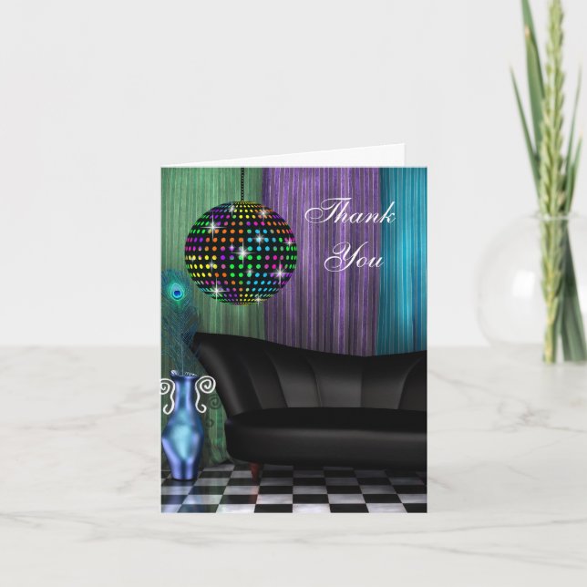 Tarjeta De Agradecimiento Purple Peacock Mirror Ball Gracias Cartas (Anverso)