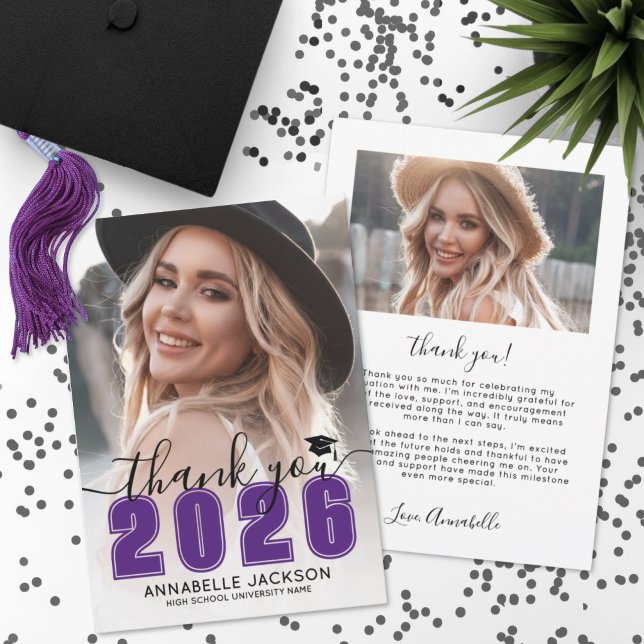 Tarjeta De Agradecimiento Purple Photo Graduation (Purple Photo Graduation Thank You Card )