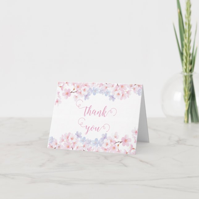 Tarjeta De Agradecimiento Purple & Pink Cherry Blossom Garden Bridal Shower (Anverso)