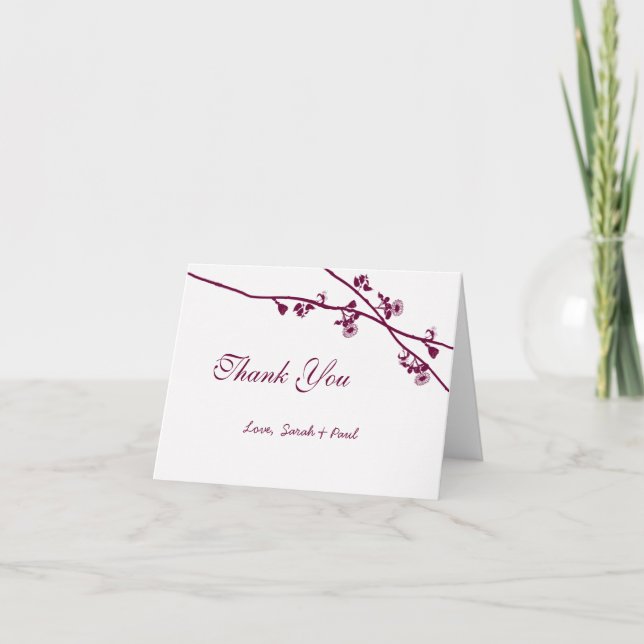 Tarjeta De Agradecimiento Purple Plum Boho Rustic Wildflower Branch Boda (Anverso)