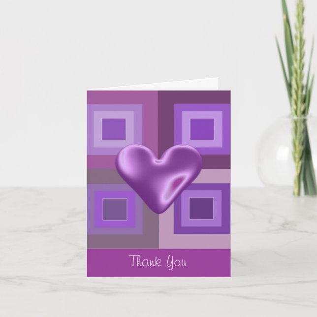 Tarjeta De Agradecimiento Purple Puffy Heart Gracias (Anverso)