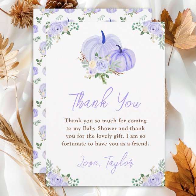 Tarjeta De Agradecimiento Purple Pumpkins Floral Baby Shower (Subido por el creador)