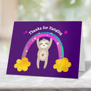 Tarjeta De Agradecimiento Purple Sloth Boho Rainbow Birthday Cute moderno