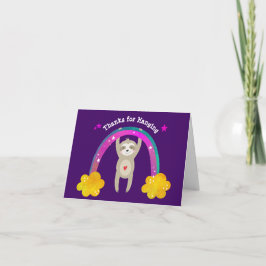 Tarjeta De Agradecimiento Purple Sloth Boho Rainbow Birthday Cute moderno