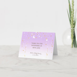 Tarjeta De Agradecimiento Purple Stars Moon Baby Shower