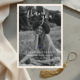 Tarjeta De Agradecimiento Purple Tassel Senior Photo High School Graduation 