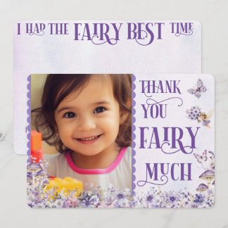 Tarjeta De Agradecimiento Purple Watercolor Fairy Birthday Photo Thank You 