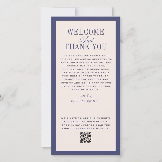 Tarjeta De Agradecimiento Purple Wedding Ceremony or Reception Welcome (Anverso)