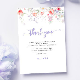 Tarjeta De Agradecimiento Purple wildflower floral baby in bloom shower