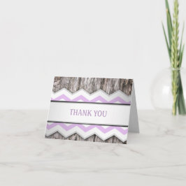 Tarjeta De Agradecimiento Púrpura Chevron & Wood Rustic Gracias Cartas