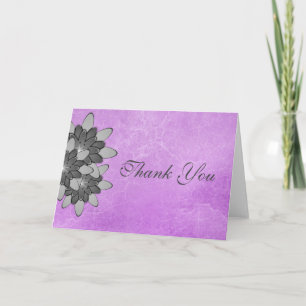 Tarjeta De Agradecimiento Púrpura con Loto Floral Gris Gracias