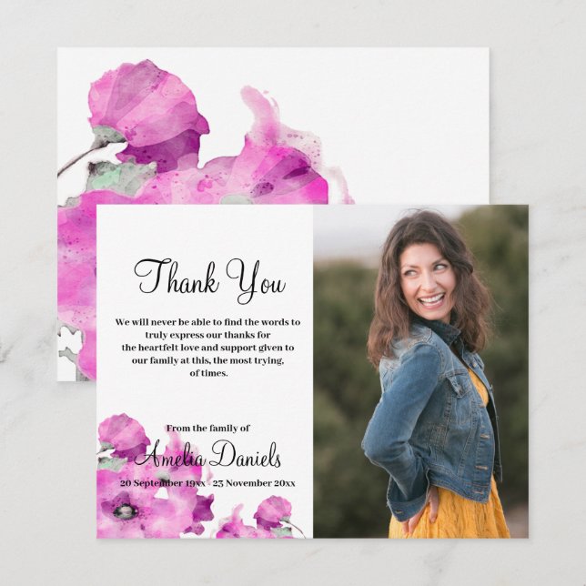 Tarjeta De Agradecimiento Púrpura En Memoria (Anverso / Reverso)