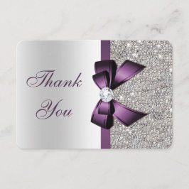 Tarjeta De Agradecimiento Púrpura Falso Arco Plateado Lentejuelas Diamante G