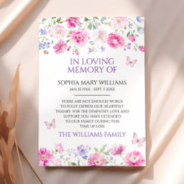 Tarjeta De Agradecimiento Púrpura Flores Silvestres Memoria de solidaridad T