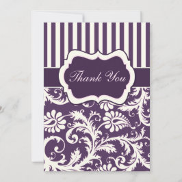 Tarjeta De Agradecimiento Púrpura, marfil, Damasco Rosa a Rayas Gracias Tarj