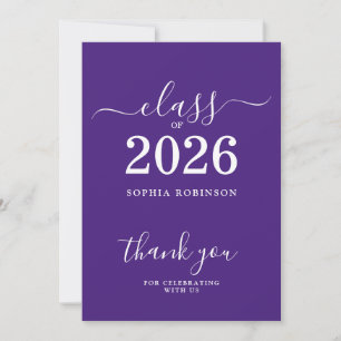 Tarjeta de agradecimiento púrpura para graduados d