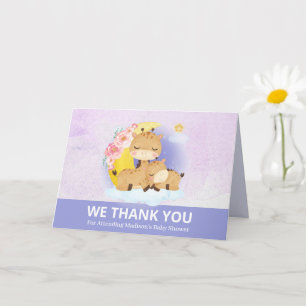 Tarjeta de agradecimiento púrpura para mamá y bebé