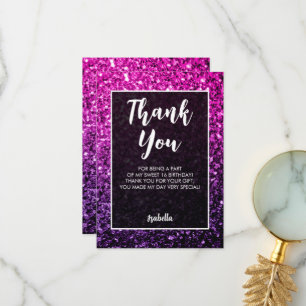 Tarjeta De Agradecimiento Púrpura rosa náuseas náuseas Sweet 16 guión elegan