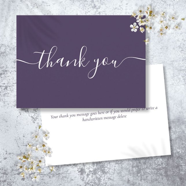 Tarjeta De Agradecimiento Púrpura Simple Moderno Script Elegante (Purple Simple Modern Elegant Script Thank You Card)