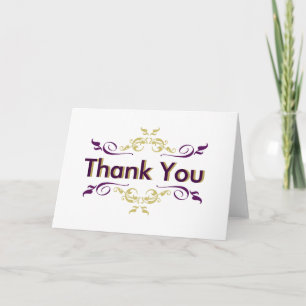 Tarjeta De Agradecimiento Púrpura y dorada Swirl Gracias