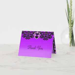 Tarjeta De Agradecimiento Púrpura y negro colgante corazón ornamentado Boda