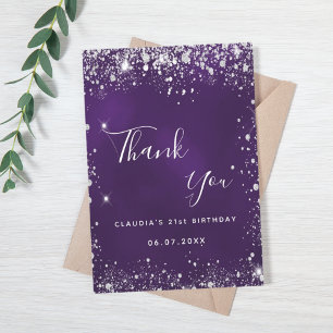 Tarjeta De Agradecimiento Purpurada plata brillo destelle elegante