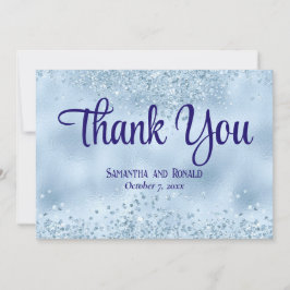 Tarjeta De Agradecimiento Purpurina azul bebé y Boda de Relieve metalizado T